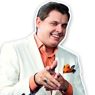 😃 Mann, lächelnd, Porträt, weißer Anzug, oranges Hemd, glücklich telegram sticker