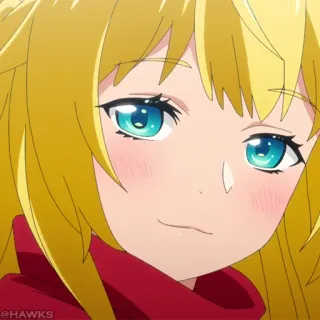 ⛓ anime, meisje, blond, schattig, glimlachend, blij, sjaal telegram sticker