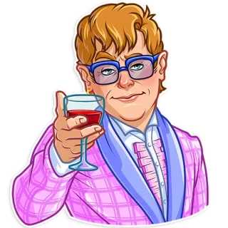 🥴 Elton John エルトン・ジョン, ワイン, グラス, 乾杯, お祝い telegram sticker