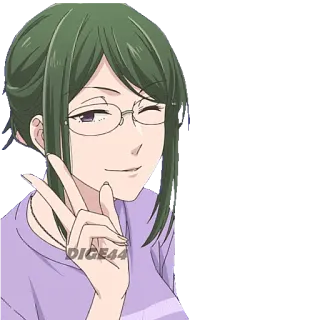 ✌️ DICE44 Anime, Donna, Occhiali, Segno di pace, Personaggio, Cartone animato telegram sticker