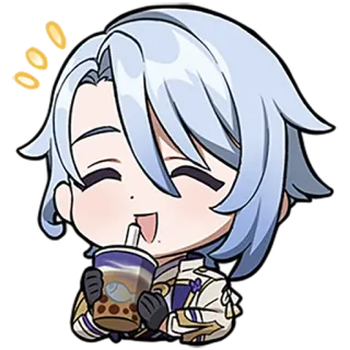 🥛 Kamisato Ayato Genshin Impact Anime, Video game, Boba, Fofo, Desenho animado, Adesivo telegram sticker