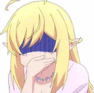 🤢 anime, elf, character, blonde hair, embarrassed, covering face telegram sticker