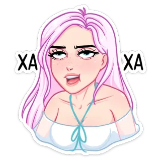 😃 XA женщина, розовые волосы, стикер, мультик, милый telegram sticker