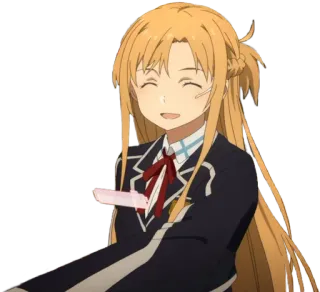 😄 Asuna Yuuki Sword Art Online anime, personagem, loira, uniforme escolar, sorrindo telegram sticker