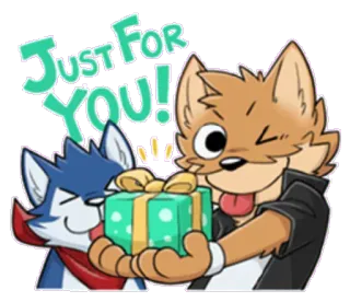 🎁 Just FOR YOU! hadiah, rubah, anjing, imut, hewan, perayaan whatsapp sticker