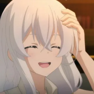 🎐 Anime, Garota, Cabelo branco, Sorriso, Bonita, Desenho animado, Afasto na cabeça telegram sticker