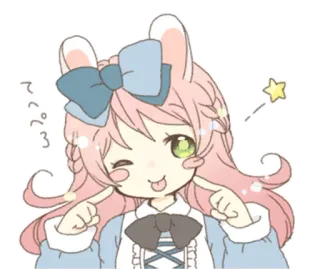🐰 てぺろ carino, anime, kawaii, capelli rosa, orecchie da coniglio, occhiolino, ragazza telegram sticker