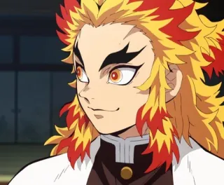 ☄ Kyojuro Rengoku Demon Slayer 动漫, 鬼灭之刃, 炼狱杏寿郎, 火焰, 炎柱, 微笑, 角色 telegram sticker