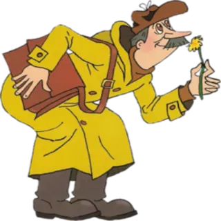 🌺 Dessin animé, Homme, Fleur, Manteau jaune, Chapeau, Pissenlit whatsapp sticker