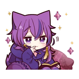 🤨 Anime, Manga, Chibi, Mignon, Cheveux violets, Oreilles de chat, Kawaii telegram sticker