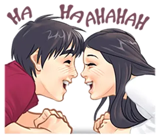 😄 HA HAHAHAH pareja, riendo, alegría, felicidad, dibujos animados, romance telegram sticker