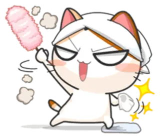 🗑 gato, tirar pó, limpeza, tarefas domésticas, bravo, anime, desenho animado telegram sticker