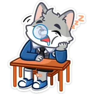 💤 lobo, sonolento, monóculo, escrivaninha, desenho animado, animal, fofo whatsapp sticker