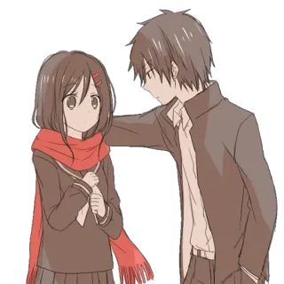 ❤ anime, couple, school uniform, scarf, cute, romance telegram sticker