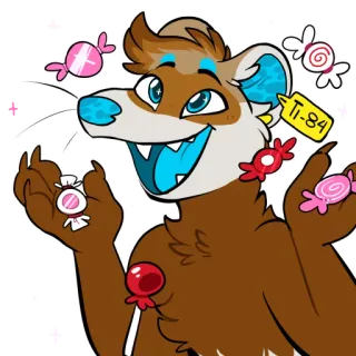 🍬 TI-84 furet, bonbon, sucreries, dessin animé, TI-84, calculatrice, mascotte, furry whatsapp sticker