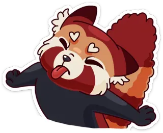 😝 rode panda, dier, schattig, cartoon, liefde, hartjesogen, tong uitsteken, speels telegram sticker