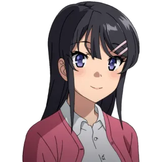🙂 Mai Sakurajima Rascal Does Not Dream of Bunny Girl Senpai 动漫, 可爱, 女孩, 深褐色头发, 粉色开衫, 角色, 卡通 telegram sticker