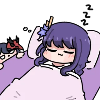 💤 Anime, Schlafend, Bett, Cartoon, lila Haare whatsapp sticker