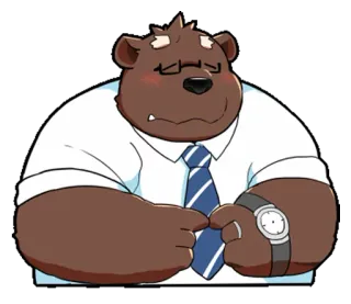 😳 bear, cartoon, office worker, business, tie, watch whatsapp sticker