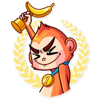 🥇 singe, banane, trophée, médaille d'or, dessin animé, animal, victoire, champion telegram sticker