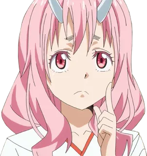 🤔 Milim Nava That Time I Got Reincarnated as a Slime anime, cabelo rosa, senhor demônio, chifres, fofo telegram sticker