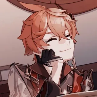🥨 Tartaglia Genshin Impact anime, videojuego, personaje, sonrisa, pelo naranja whatsapp sticker