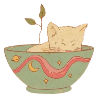 ✨ cat, kitten, bowl, cute, plant, stars, moon, planet telegram sticker