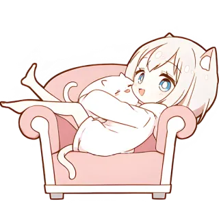 🐱 Anime, Fille chat, Kawaii, Canapé, Chibi, Chat, Mignon telegram sticker