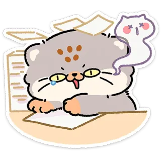 😼 cat, stressed, work, tired, studying, overwhelmed, cartoon, cute telegram sticker