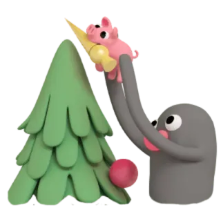 🌟 dessin animé, cochon, arbre, Noël, décoration, ornement telegram sticker
