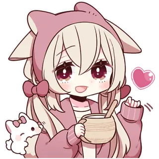 😋 dễ thương, anime, kawaii, chibi, nhân vật, hoạt hình, trái tim, thỏ whatsapp sticker