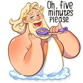 💆 Oh, five minutes PLEASE cartoon, zeus, beard, brushing, blonde telegram sticker