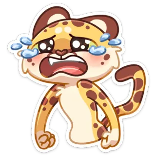 😭 llorando, triste, leopardo, dibujos animados, lágrimas, animal telegram sticker