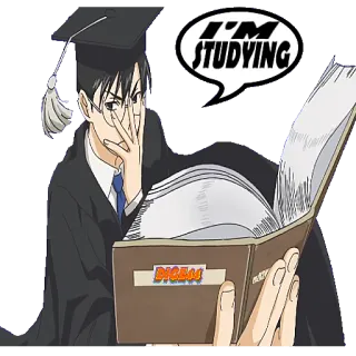📘 I'M STUDYING DIGBAI studiare, studente, libro, anime telegram sticker