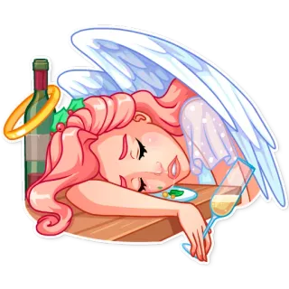🥂 angel, drunk, sleeping, wine, party, cartoon, alcohol telegram sticker