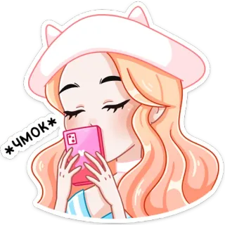 😘 *ЧМОК* девушка, телефон, поцелуй, селфи, стикер, милый, мультфильм, аниме telegram sticker