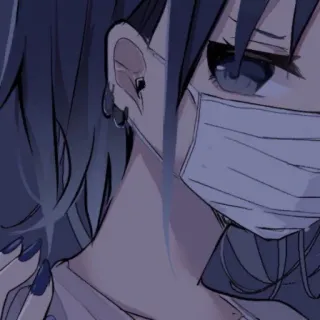 🖤 anime, girl, mask, earrings, portrait whatsapp sticker