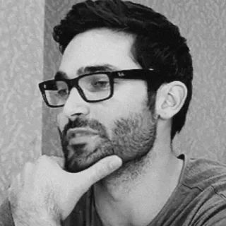 🌪 homme, portrait, lunettes, réflexion, barbe, noir et blanc telegram sticker