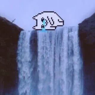 😭 pixel art, chorando, triste, cachoeira, natureza, arte digital telegram sticker