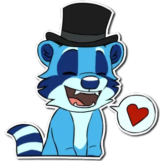 ❤ guaxinim, desenho animado, animal, coração, amor, fofo, chapéu, cartola whatsapp sticker