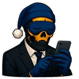 🥱 โครงกระดูก, หมวกคลุมผม, ผ้าปิดตา, โทรศัพท์, ชุดสูท, ถุงมือ telegram sticker
