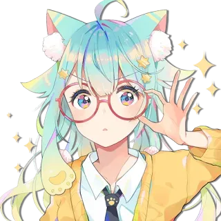 🤨 chica anime, orejas de gato, gafas, linda, kawaii, dibujos animados, personaje telegram sticker