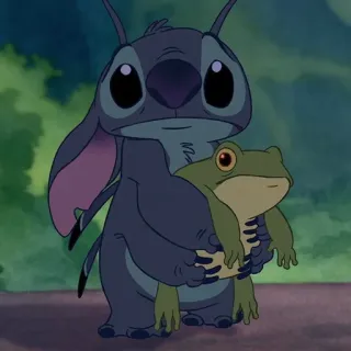 ❣️ Stitch Lilo & Stitch Kreskówka, Disney, Obcy, Żaba, Słodki telegram sticker
