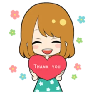 ❤ THANK YOU obrigado, gratidão, desenho, coração, fofo, menina whatsapp sticker