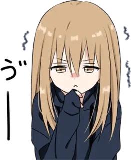 🤔 うー 动漫, 漫画, 女孩, 可爱, 无聊, 日本, 贴纸, 女性 whatsapp sticker