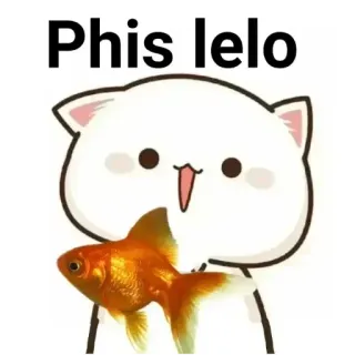 😋 Phis lelo gato, pez, lindo, animal, mascota, pez dorado, dibujo animado, pegatina whatsapp sticker