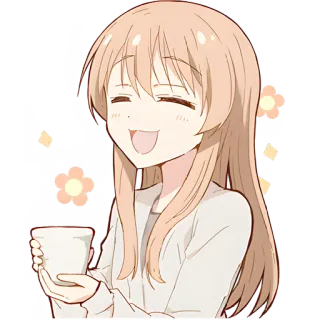 ☕ 애니메이션, 소녀, 귀여운, 웃는, 행복한, 카와이 telegram sticker