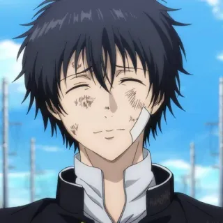 ♠️ anime, injury, bandaid, smile, black hair telegram sticker