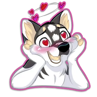 😄 Furry, Animal, Lobo, Amor, Corações, Desenho animado, Feliz telegram sticker