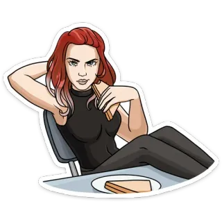 🥪 femme, dessin animé, personnage, nourriture, assis, table telegram sticker